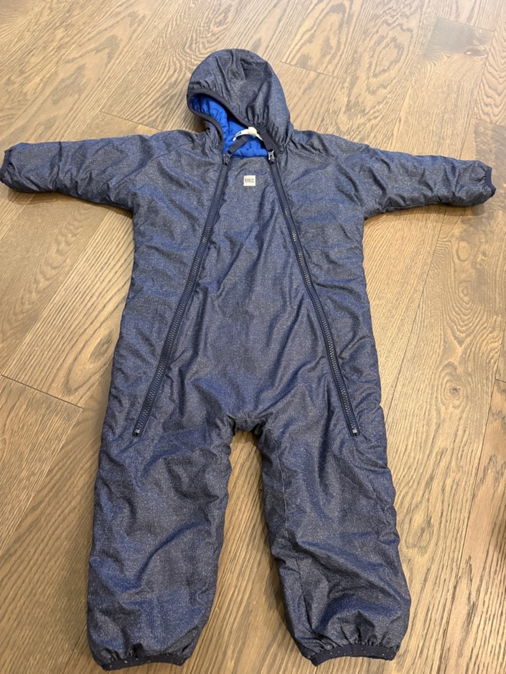 Kids Navy Hooded One-Piece Snowsuit